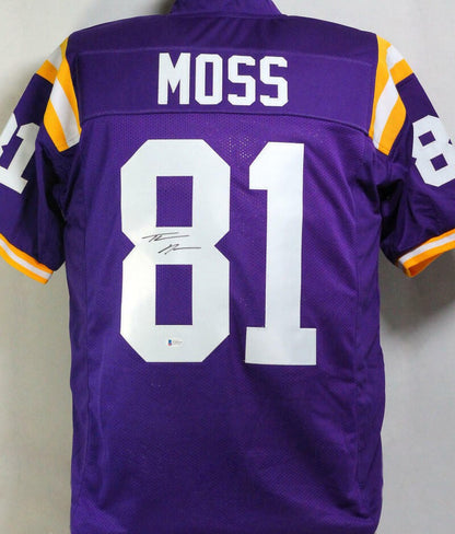 Thaddeus Moss Signed Purple Custom College Style Jersey