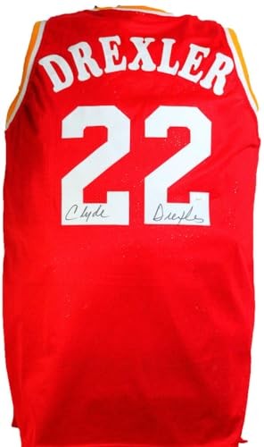 Clyde Drexler Autographed Red Custom Jersey