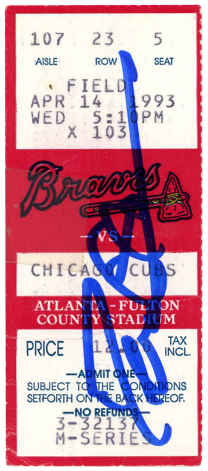 Deion Sanders Signed Atlanta Braves 4/14/1993 vs Cubs Ticket Stub BAS