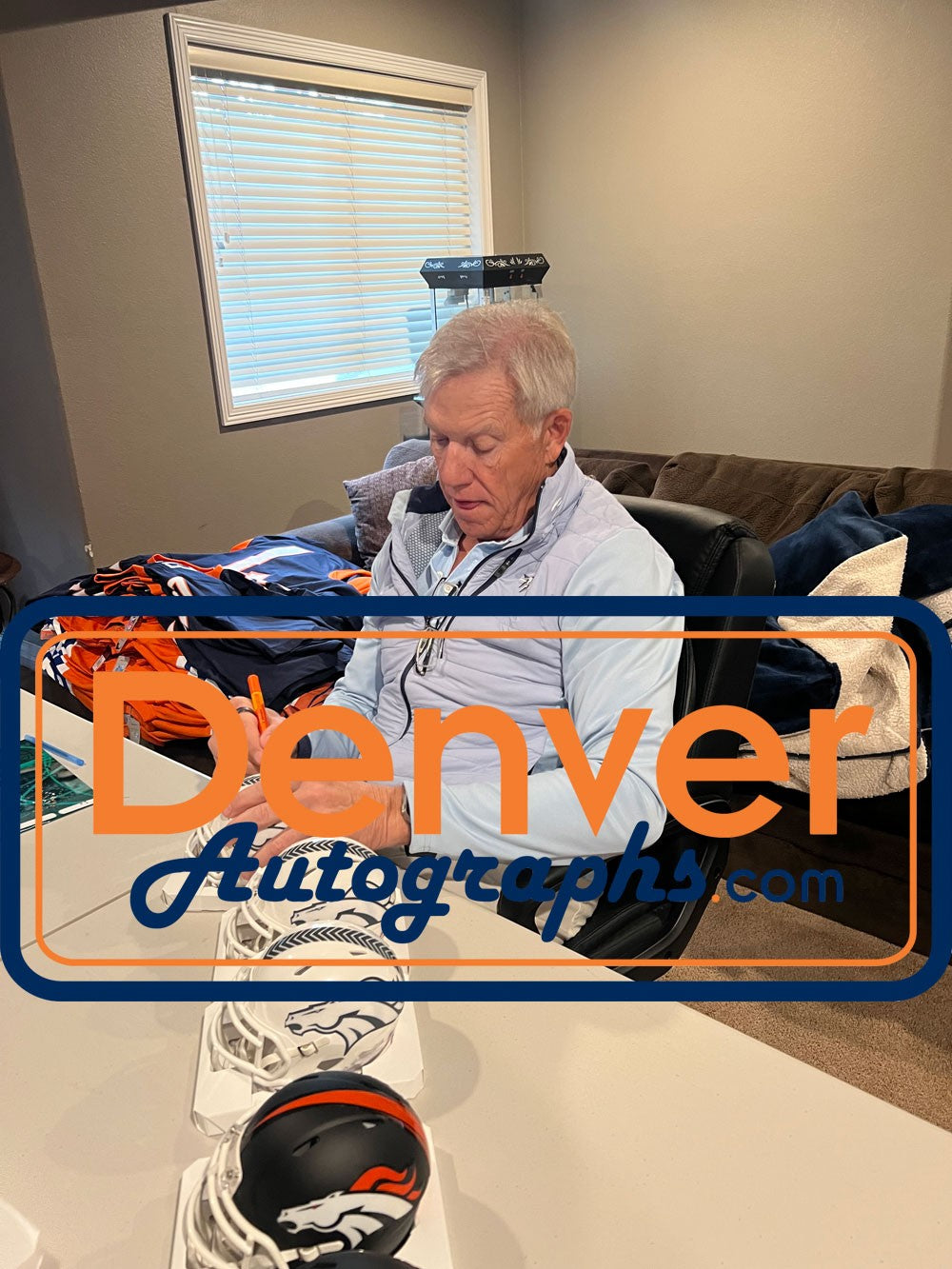 John Elway Denver Broncos Signed 2024 Salute to Service Mini Helmet