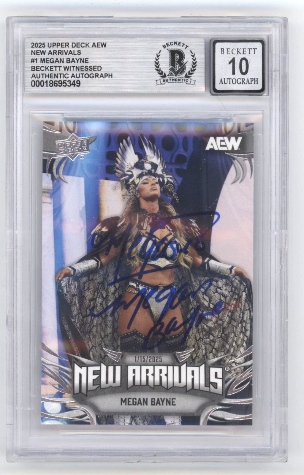 Megan Bayne Signed 2025 Upper Deck AEW New Arrivals Card BGS 10 Auto
