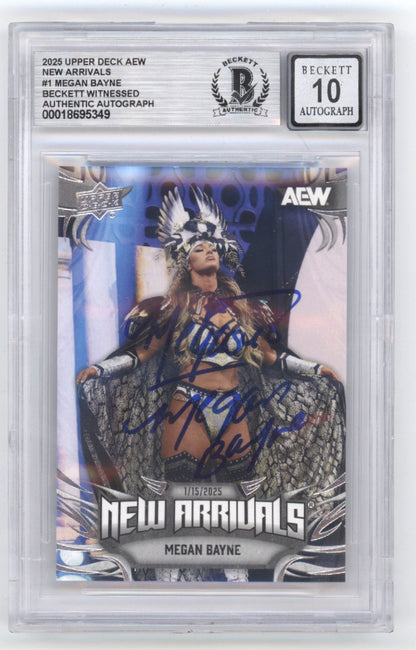Megan Bayne Signed 2025 Upper Deck AEW New Arrivals Card BGS 10 Auto