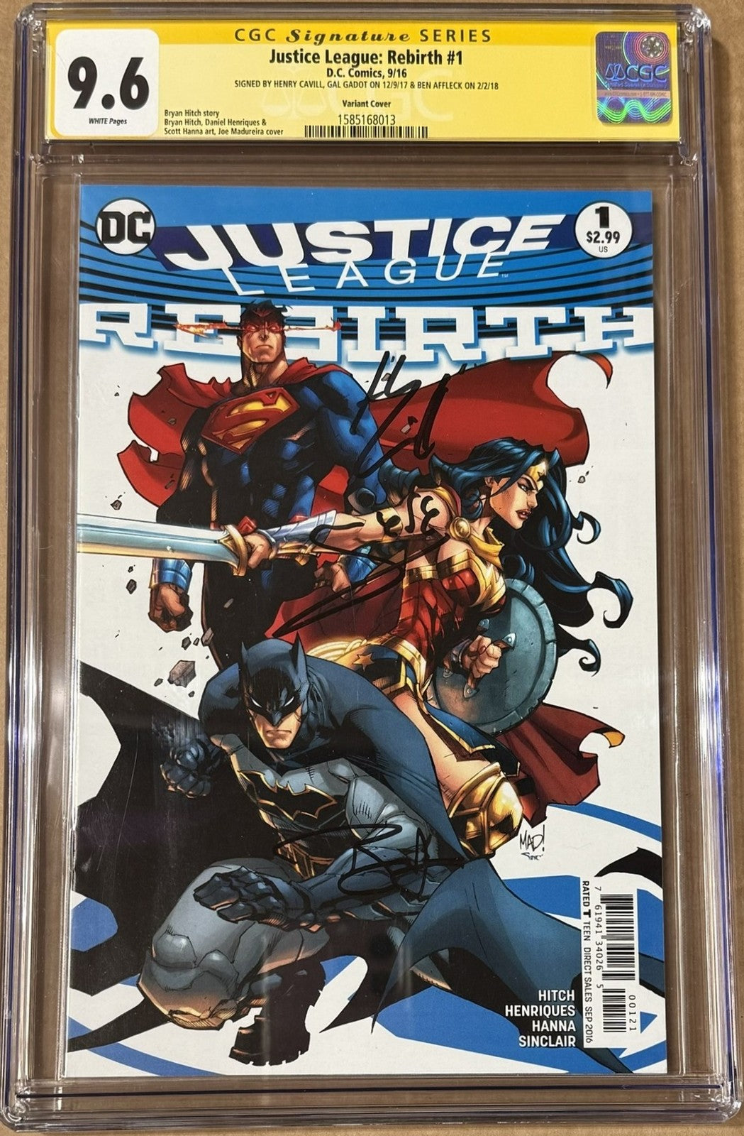 Ben Affleck, Gal Gadot & Henry Cavill Signed Justice League #1 CGC 9.6