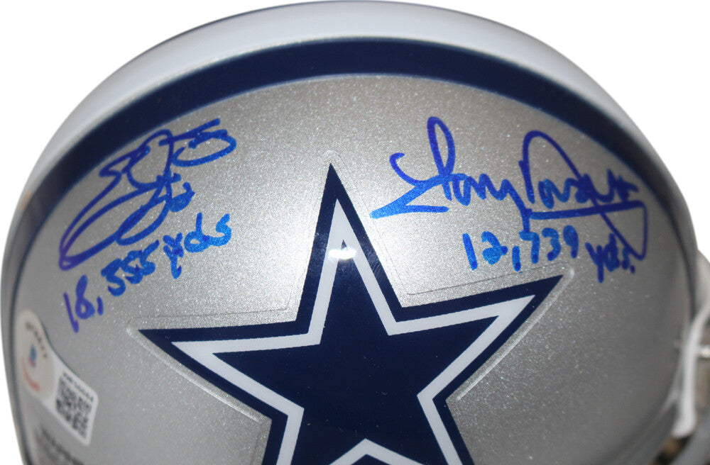 Emmitt Smith & Tony Dorsett Signed Dallas Cowboys VSR4 Mini Helmet
