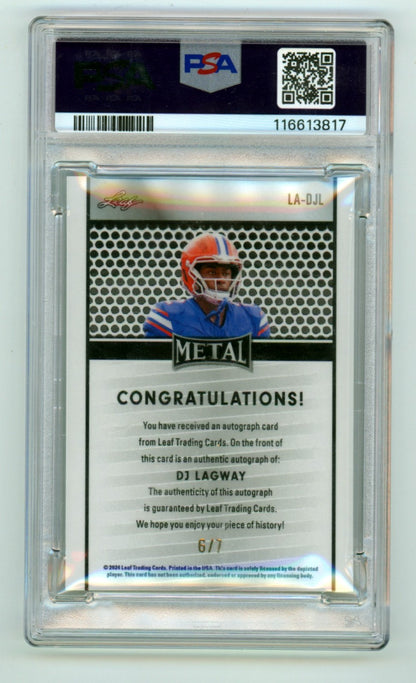 DJ Lagway Signed 2024 Leaf Metal Collective Purple Shimmer Rookie Card /7 PSA 9