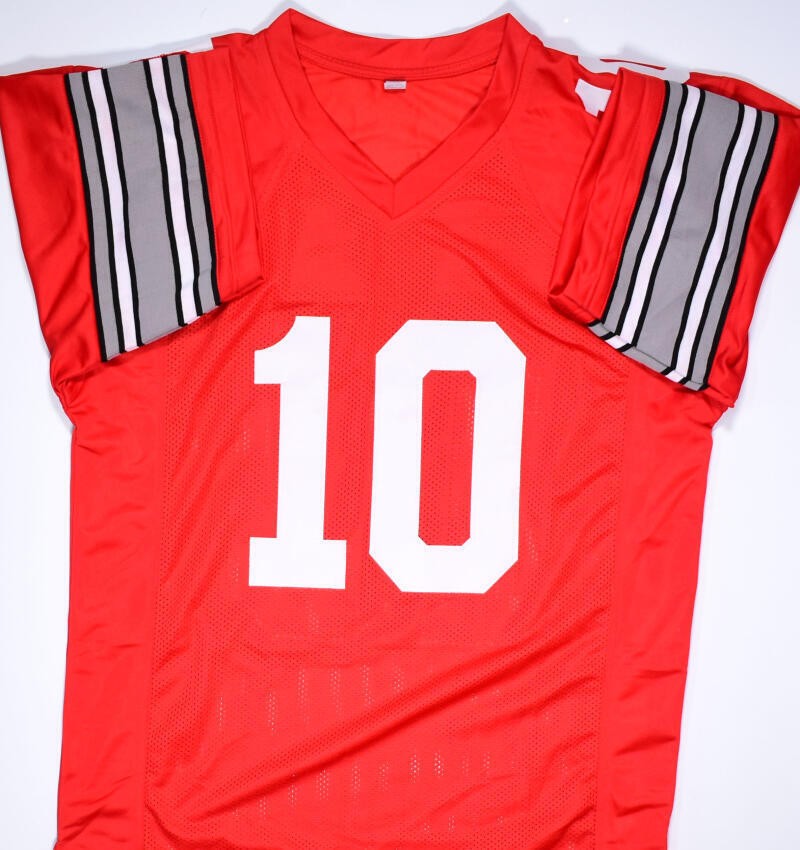 Troy Smith Signed Red Custom College Style Jersey
