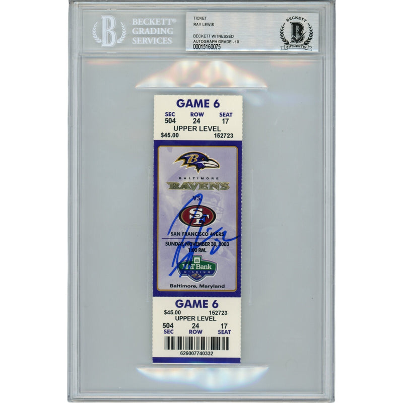 Ray Lewis Autographed Baltimore Ravens 11/30/03 Full Ticket Stub