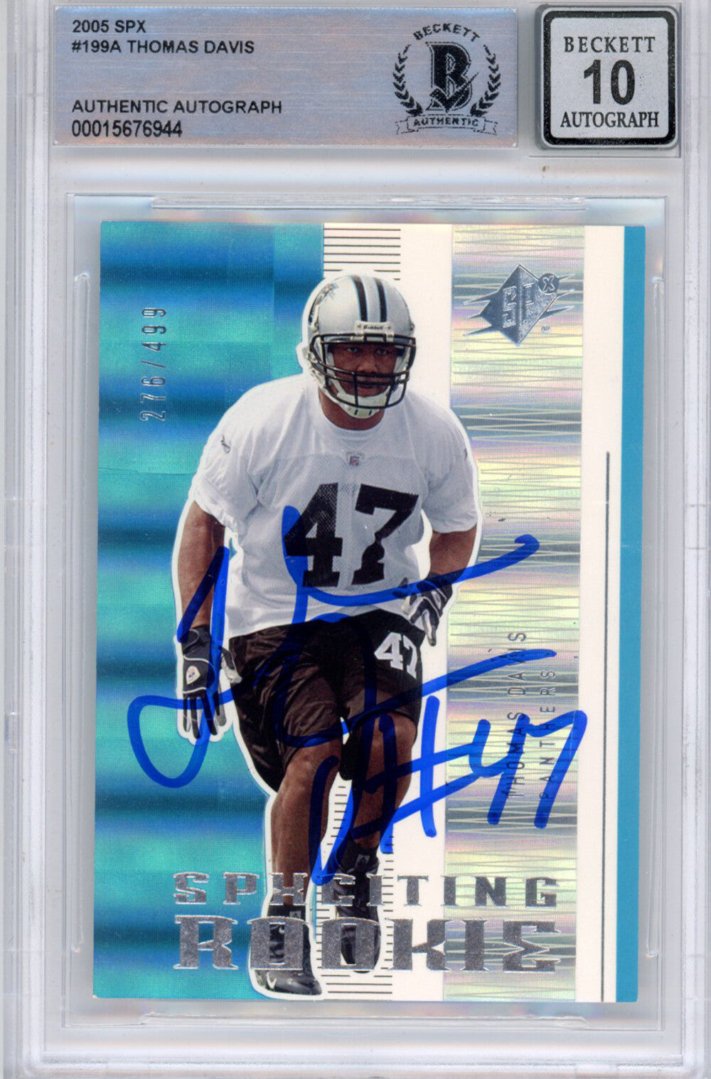 Thomas Davis Signed 2005 SPx Card #199A - BAS Slabbed Grade 10