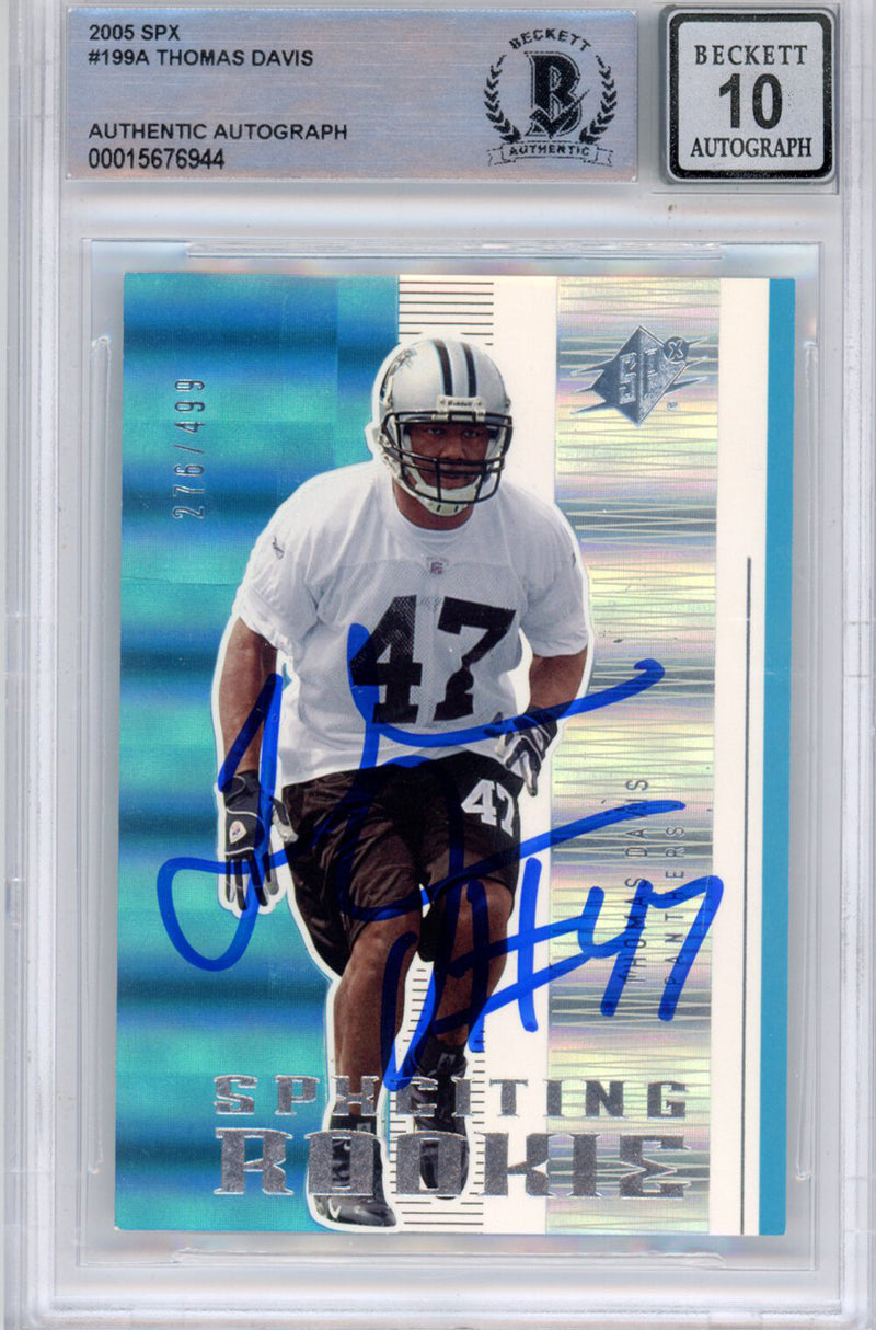 Thomas Davis Signed 2005 SPx Card #199A - BAS Slabbed Grade 10