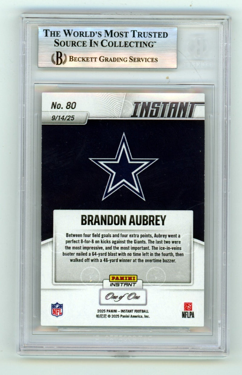 Brandon Aubrey Autographed Trading Card 2025 Panini Instant Magma 1/1 BGS
