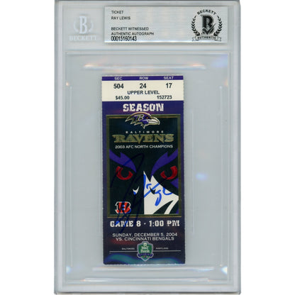 Ray Lewis Signed Baltimore Ravens 12/05/04 Ticket Stub BAS Slabbed