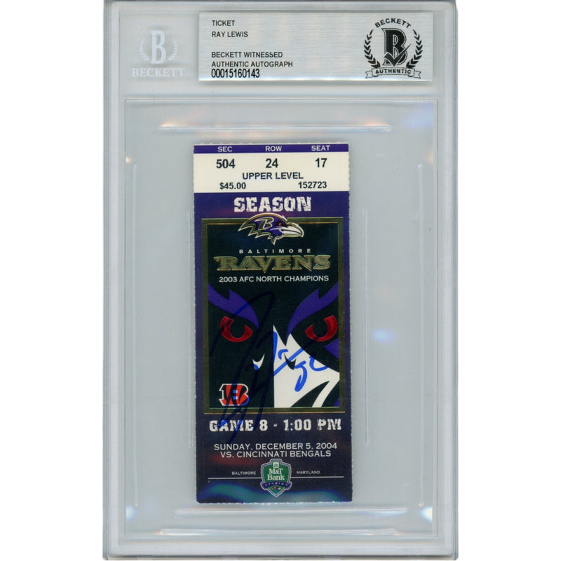Ray Lewis Signed Baltimore Ravens 12/05/04 Ticket Stub BAS Slabbed