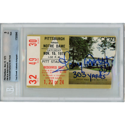 Tony Dorsett Autographed Pittsburgh Panthers 1975 Ticket Stub (303 Yards)