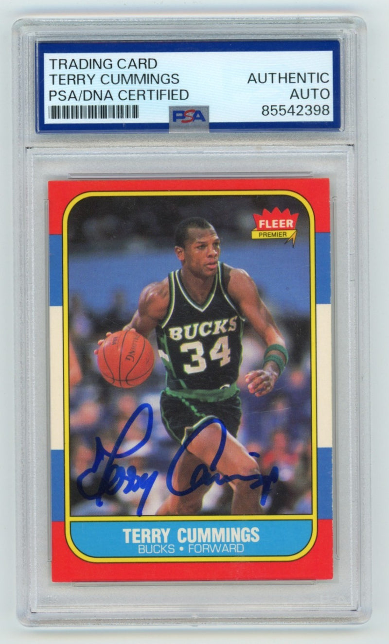 Terry Cummings Signed 1986-87 Fleer #20 Rookie Card PSA Milwaukee Bucks