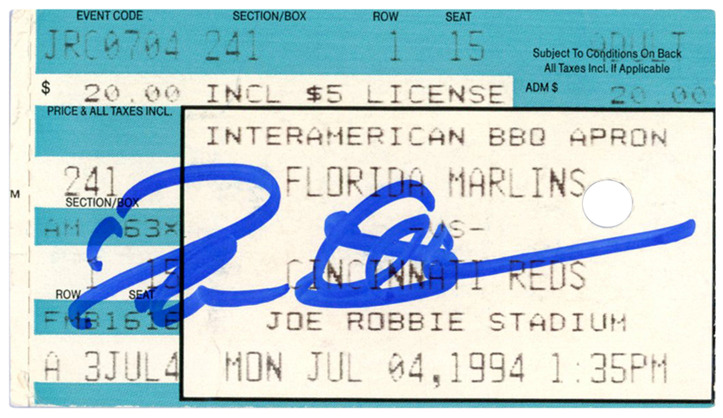 Deion Sanders Signed Cincinnati Reds 7/4/1994 @ Marlins Ticket Stub BAS