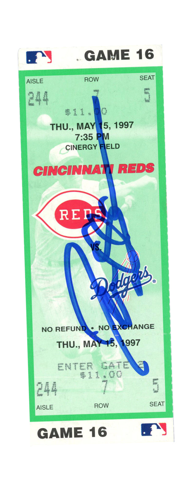 Deion Sanders Signed Cincinnati Reds vs. Dodgers 5/15/1997 Ticket Stub BAS
