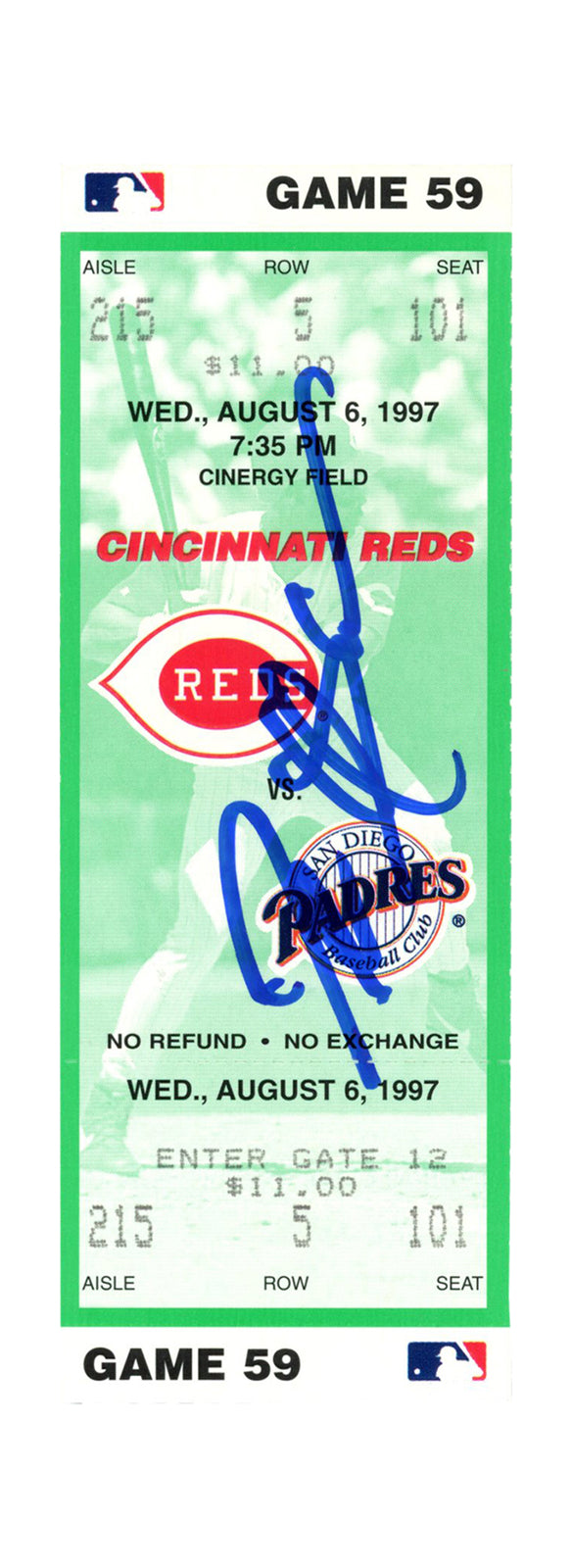 Deion Sanders Signed Cincinnati Reds 1997 vs Padres Ticket Stub (BAS)