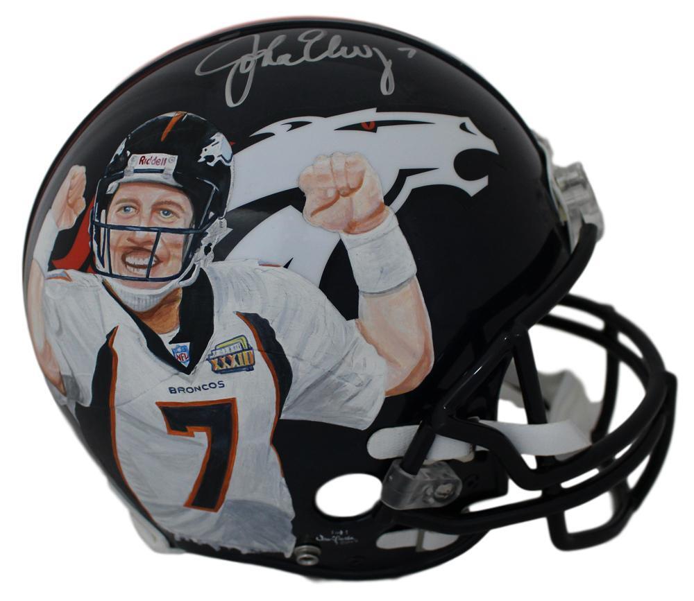 John Elway Denver Broncos Autographed Authentic Painted Art Helmet JSA