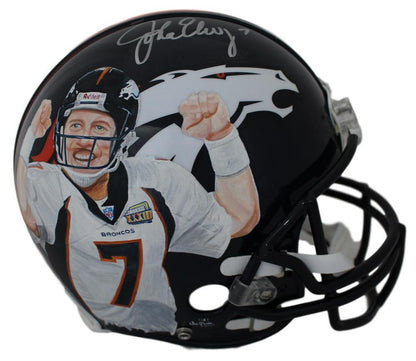 John Elway Denver Broncos Autographed Authentic Painted Art Helmet JSA