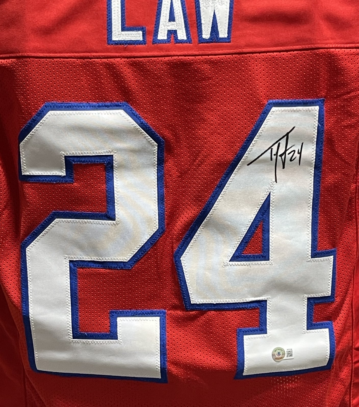 Ty Law Autographed New England Patriots Pro Style Jersey (Red)