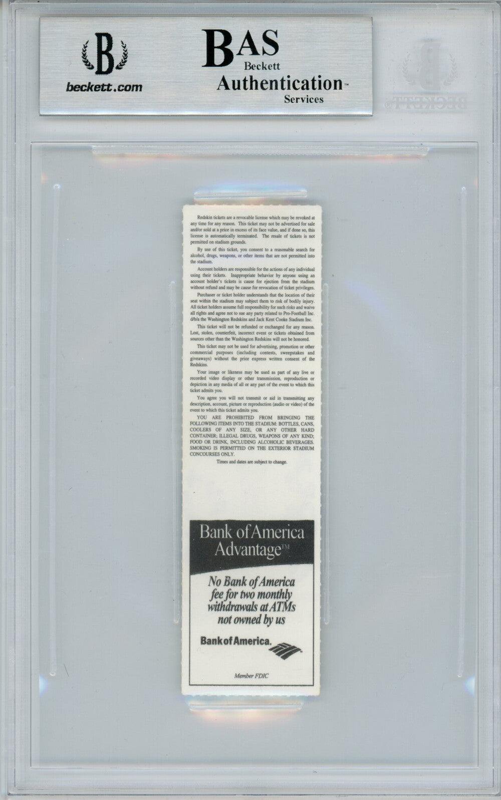 Champ Bailey Signed Washington Redskins 1999 NFL Debut Ticket Stub BAS Slabbed