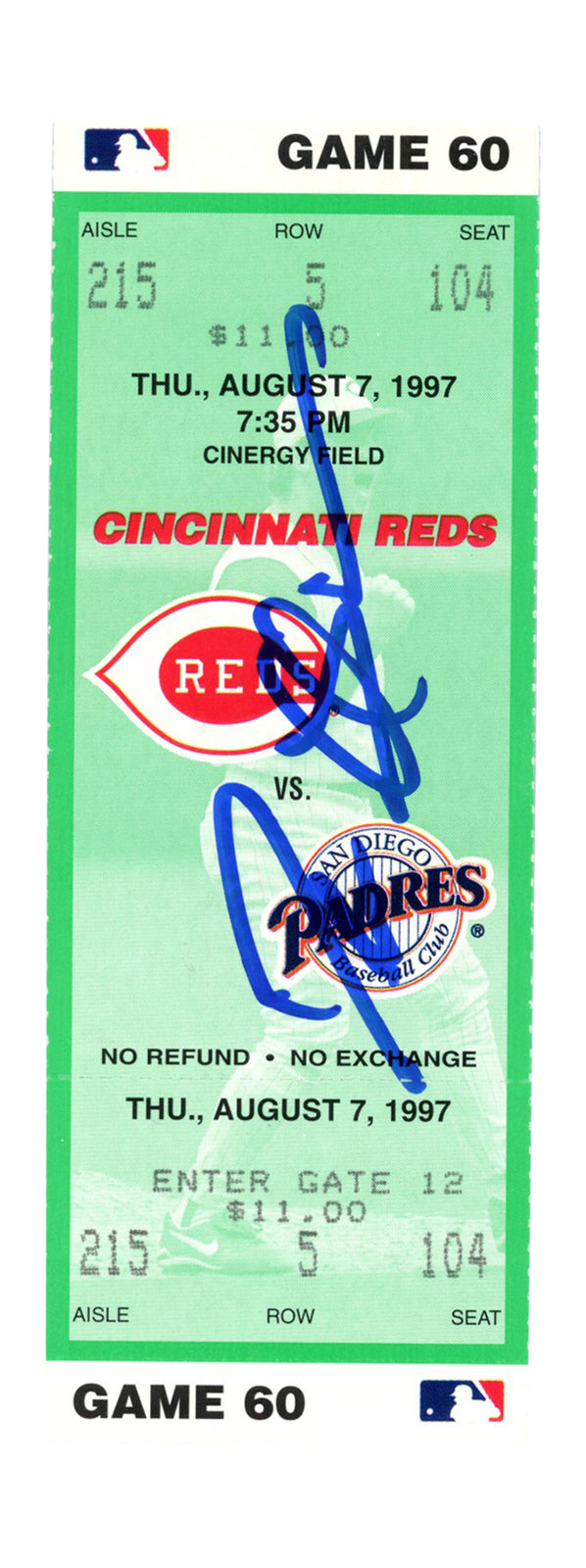 Deion Sanders Signed Cincinnati Reds vs Padres Ticket Stub (Beckett BAS)