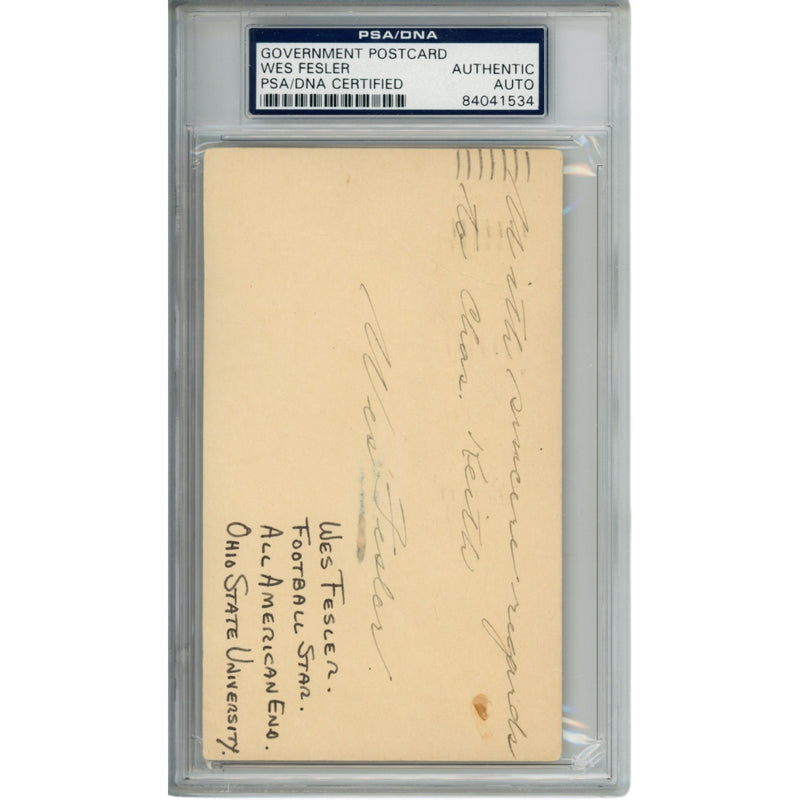 Wes Fesler Autographed Ohio State Buckeyes Postcard PSA Slabbed