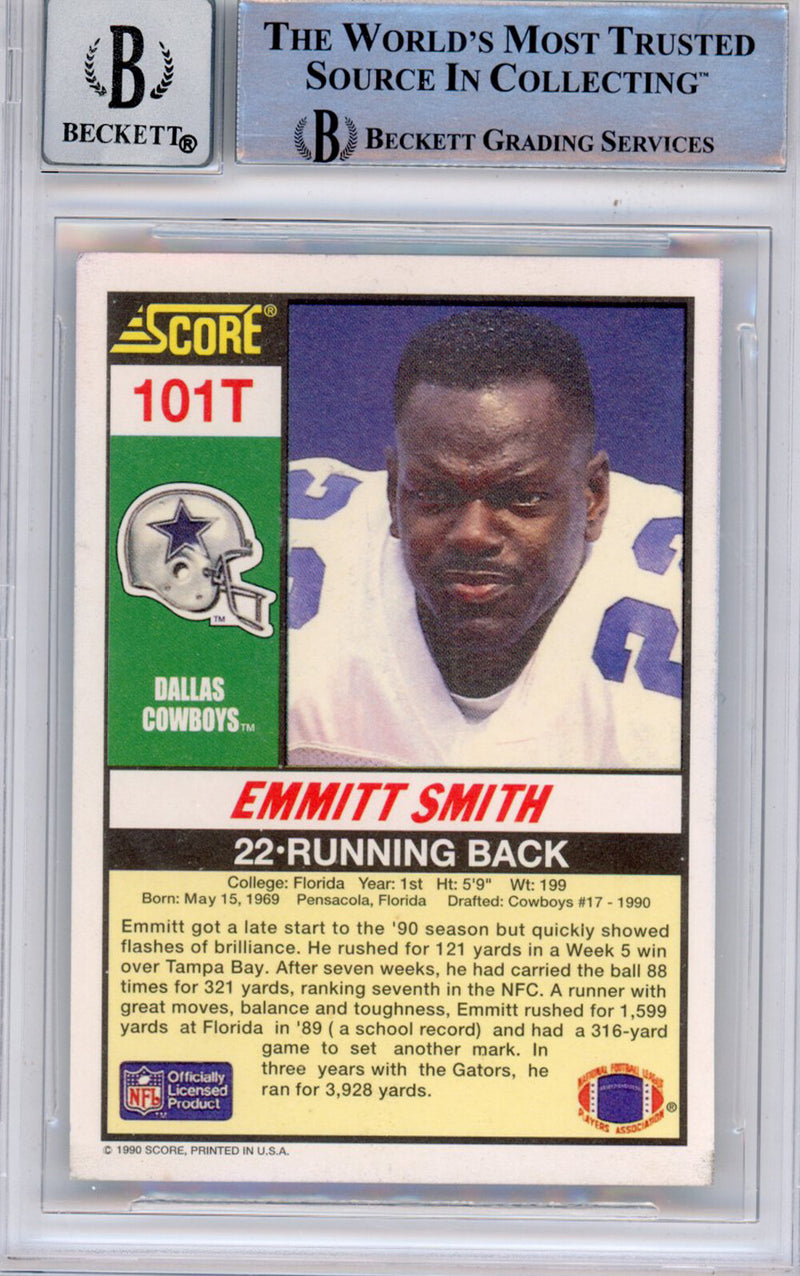 Emmitt Smith Signed 1990 Score Supplemental Card BAS Slabbed Grade 10
