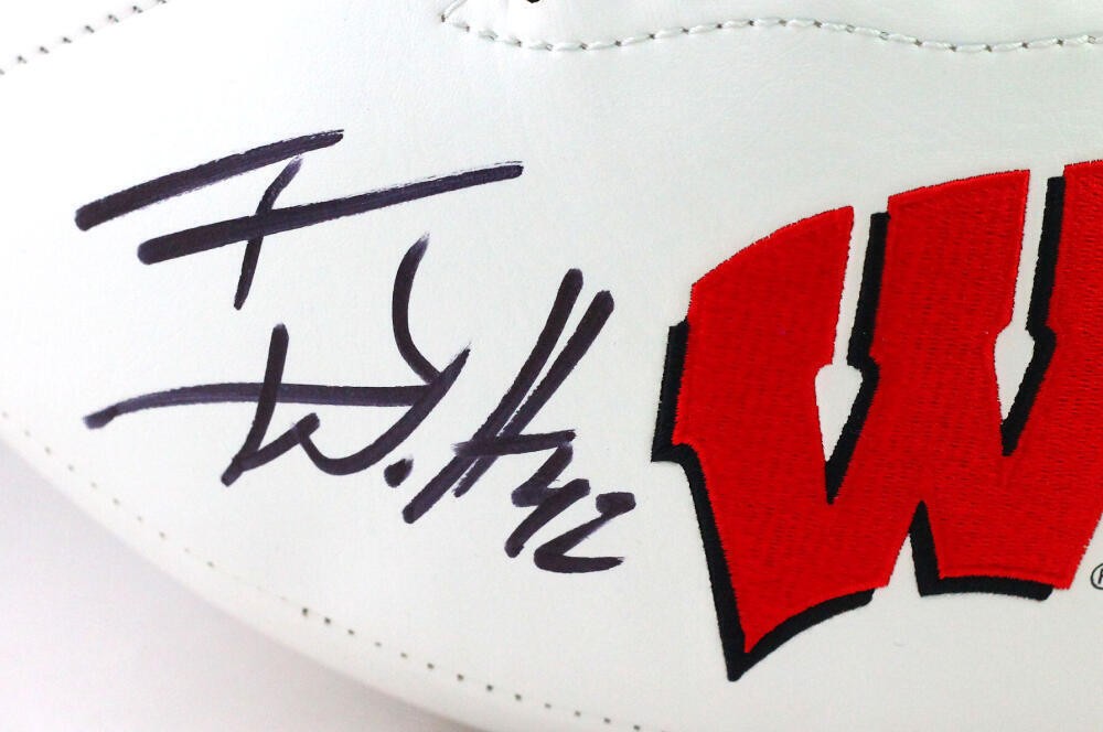T.J. Watt Autographed Wisconsin Badgers Logo Football