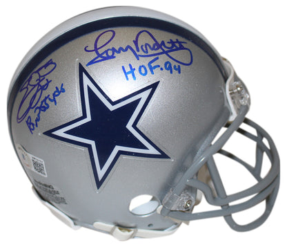 Emmitt Smith & Tony Dorsett Signed Dallas Cowboys VSR4 Mini Helmet (BAS)