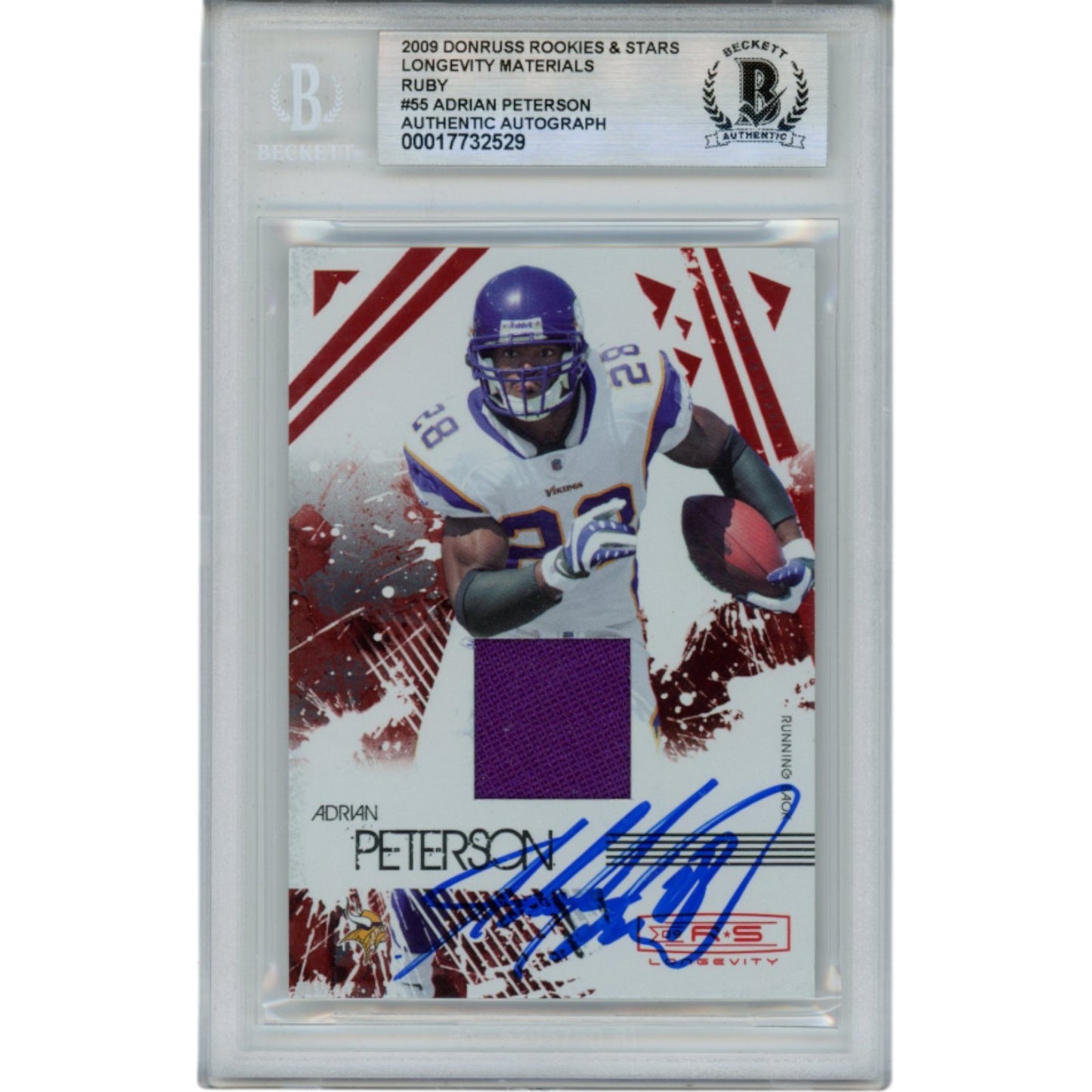 Adrian Peterson Autographed 2009 Panini RS Longevity Patch Card BAS