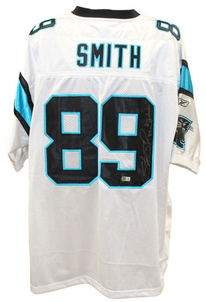 Steve Smith Signed Carolina Panthers White Reebok Jersey - Spiderman