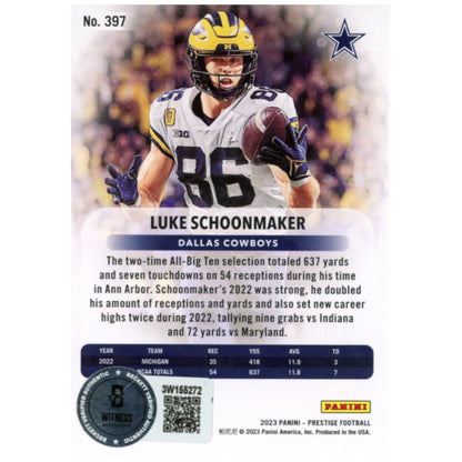 Luke Schoonmaker Signed 2023 Prestige SP Trading Card (BAS)