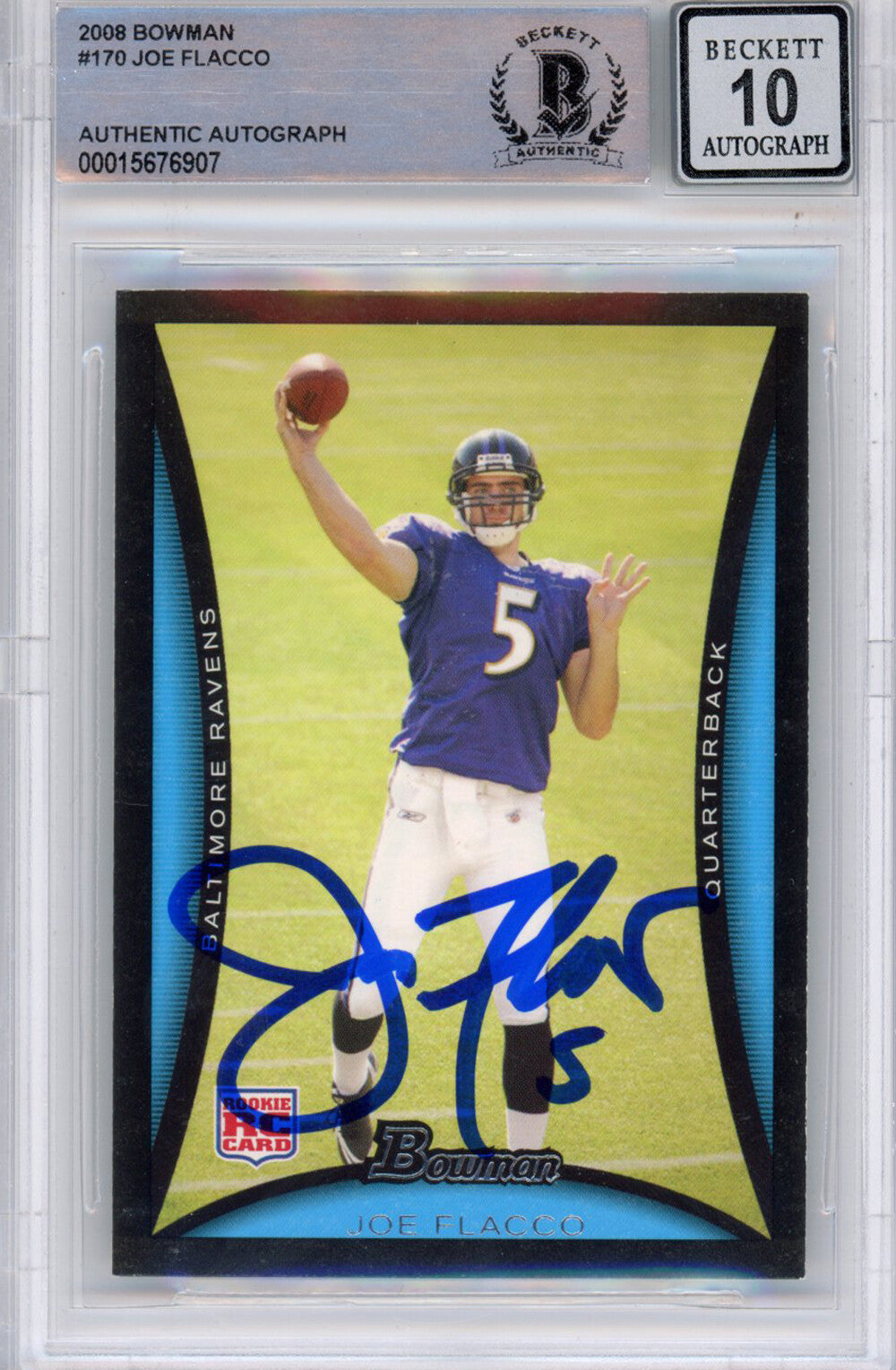 Joe Flacco Autographed 2008 Bowman #170 Trading Card - Beckett Grade 10