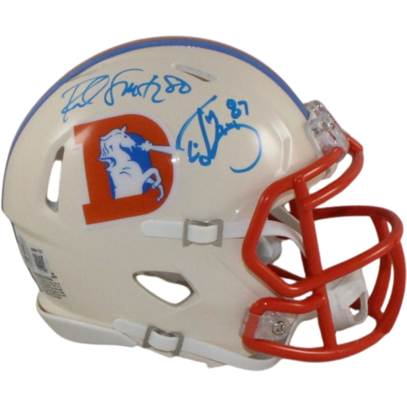 Ed McCaffrey & Rod Smith Signed Denver Broncos Retro Mini Helmet