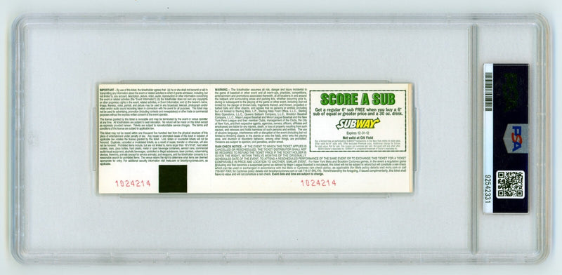 Johan Santana Signed New York Mets 1st No-Hitter Full Ticket PSA