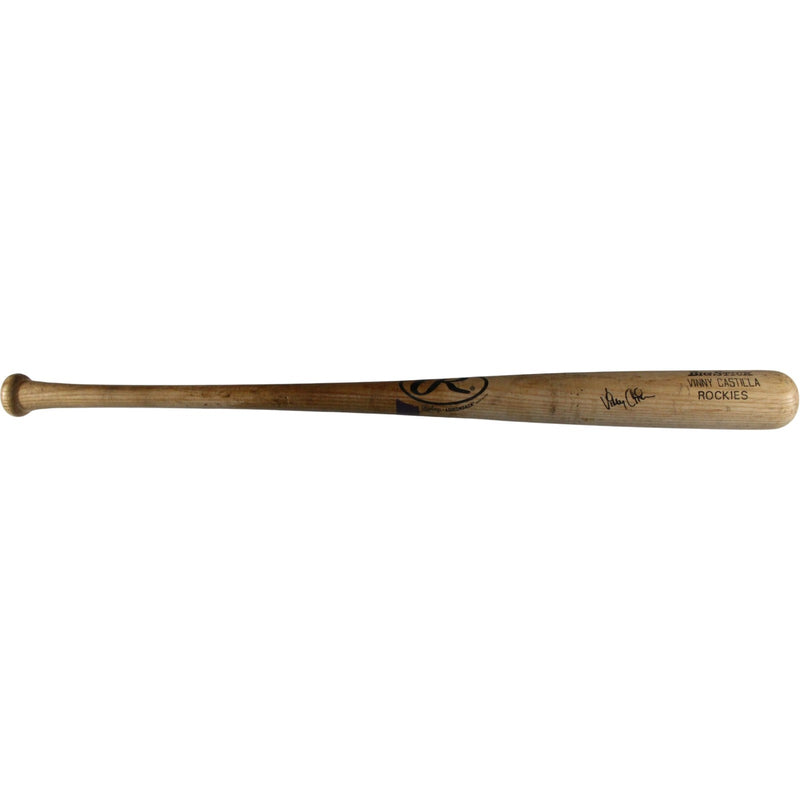 Vinny Castilla Autographed Colorado Rockies Game Used Rawlings Blonde Bat