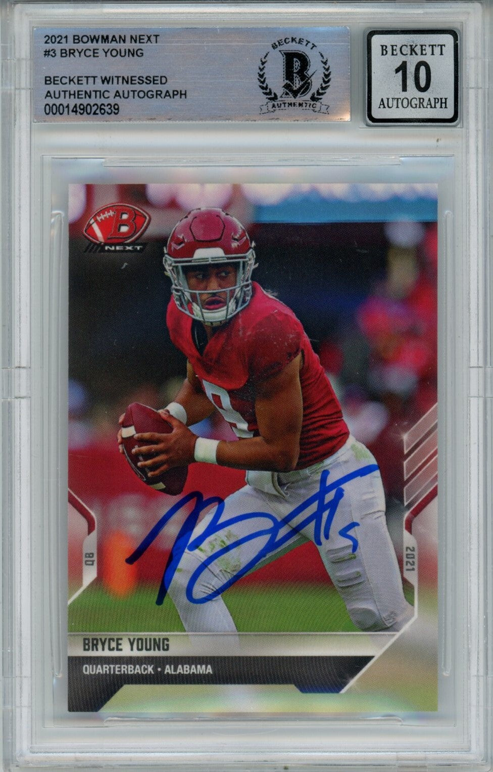 Bryce Young Signed 2021 Bowman Next #3 Trading Card Beckett BAS Auto 10