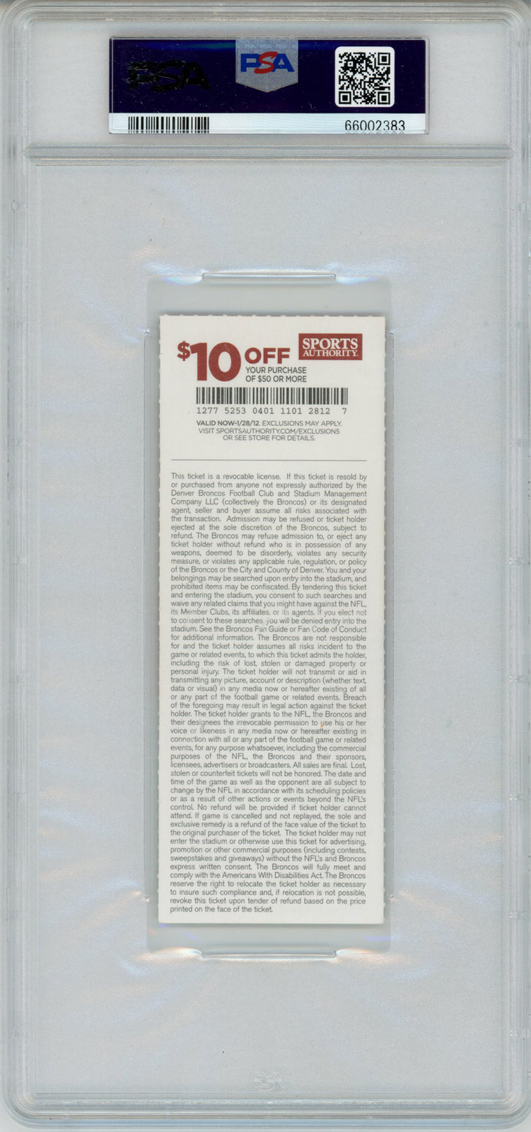 Von Miller Signed NFL Debut Ticket 9/12/2011 Denver Broncos PSA 9 (Auto 8)