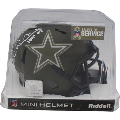 Michael Irvin Dallas Cowboys Signed Salute to Service Mini Helmet HOF '07