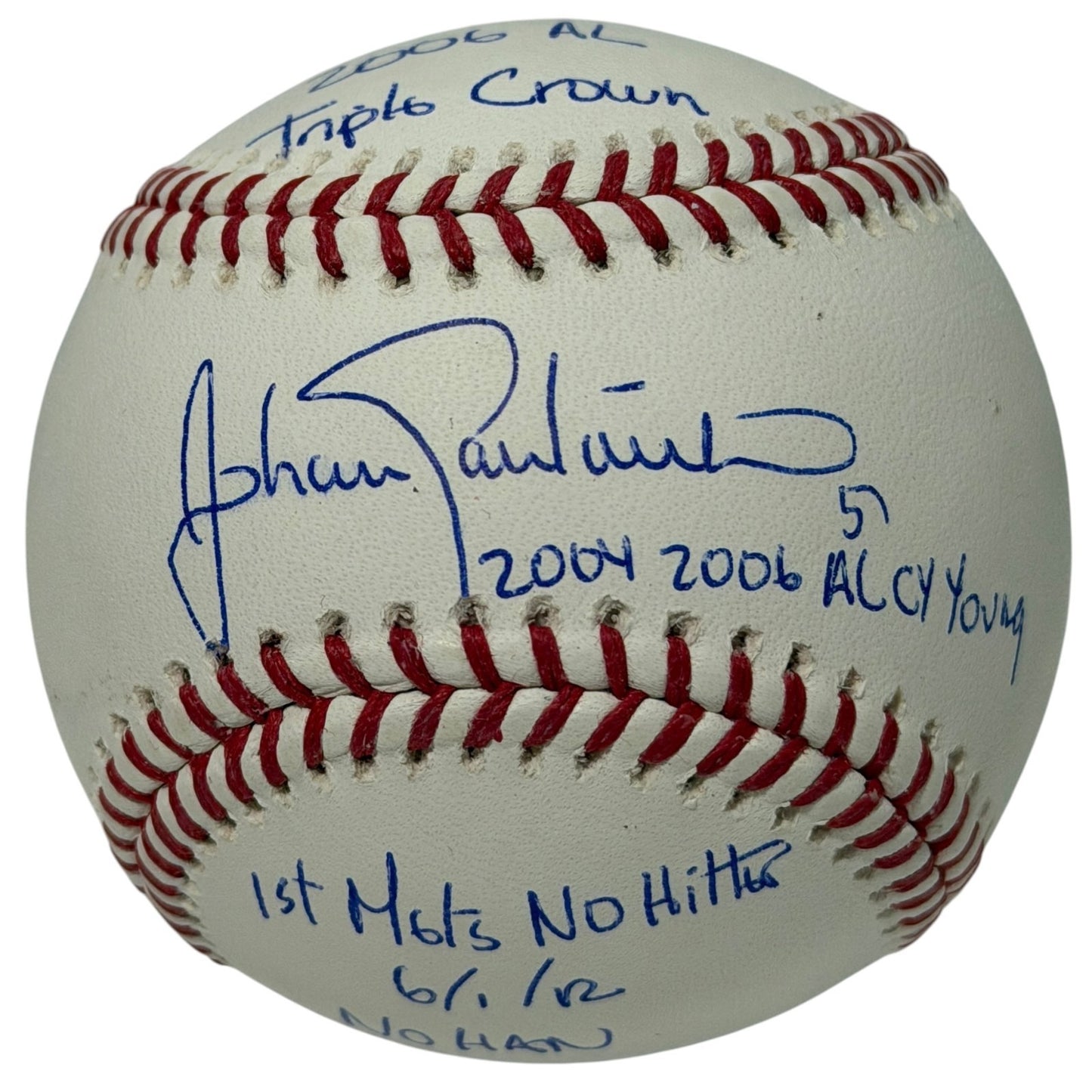 Johan Santana Signed New York Mets Official MLB Baseball 4 Stat Inscriptions