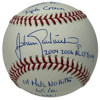 Johan Santana Signed New York Mets Official MLB Baseball 4 Stat Inscriptions