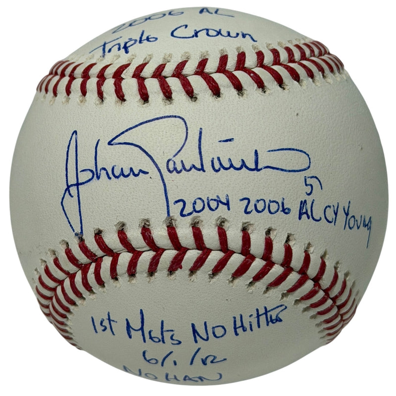 Johan Santana Signed New York Mets Official MLB Baseball 4 Stat Inscriptions