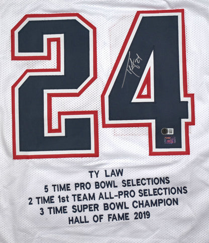 Ty Law Autographed White Custom Football Stat Jersey
