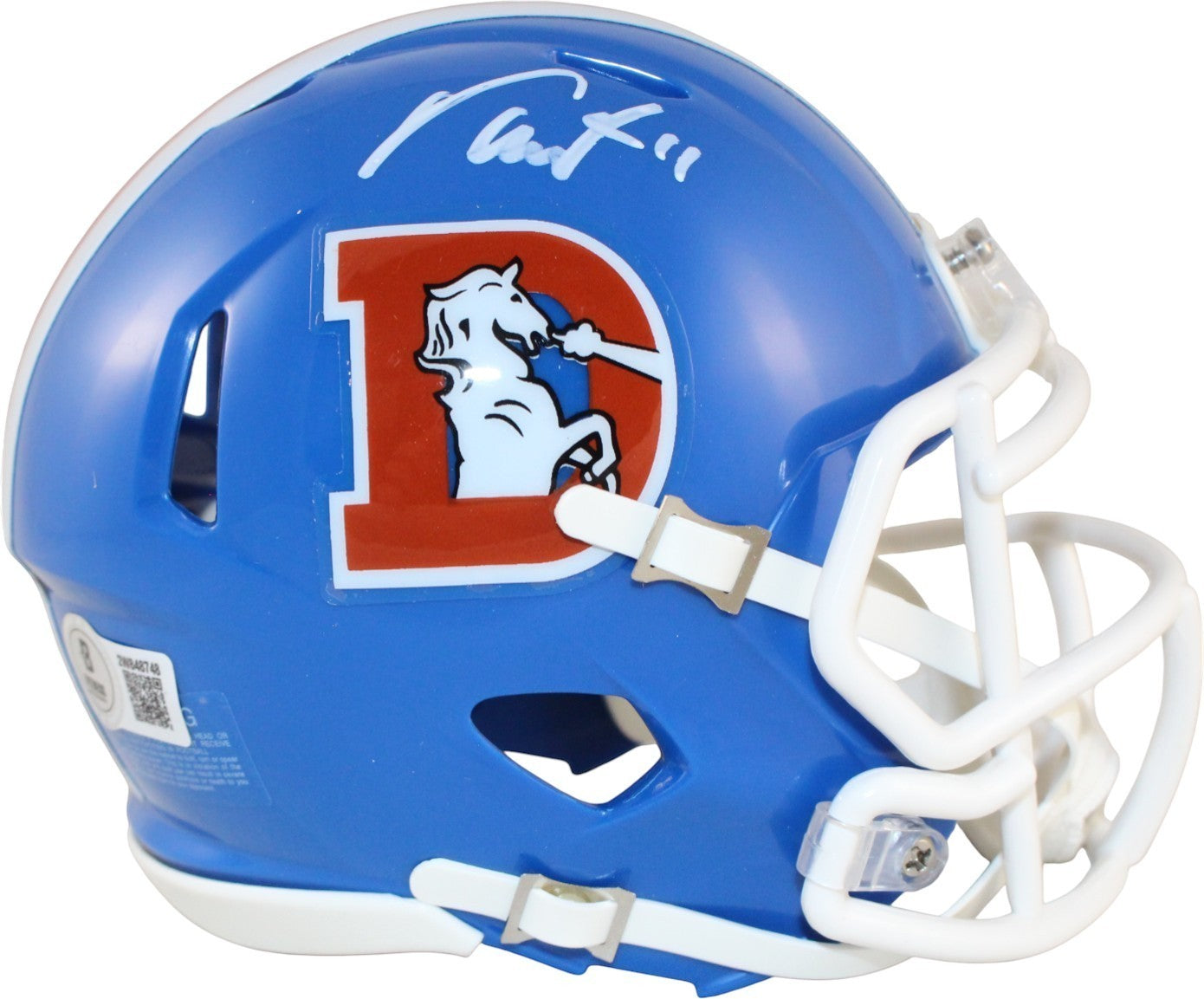 Troy Franklin Signed Denver Broncos Throwback Mini Helmet Beckett COA