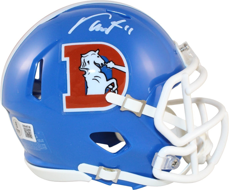 Troy Franklin Signed Denver Broncos Throwback Mini Helmet Beckett COA