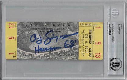 O.J. Simpson Signed 1968 USC vs UCLA Ticket with Heisman 68 Inscription