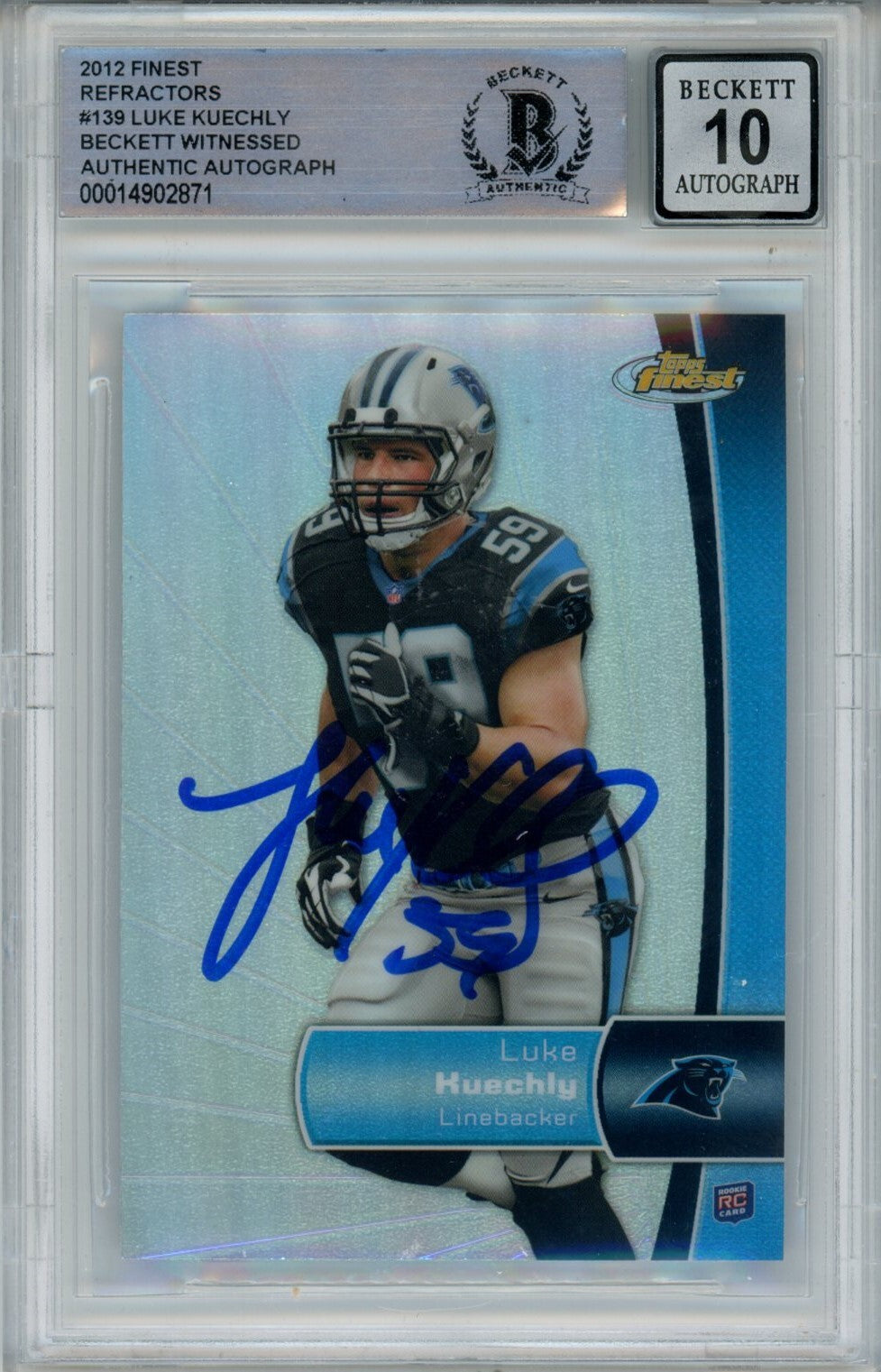 Luke Kuechly Signed Carolina Panthers 2012 Finest Refractor Card BAS 10