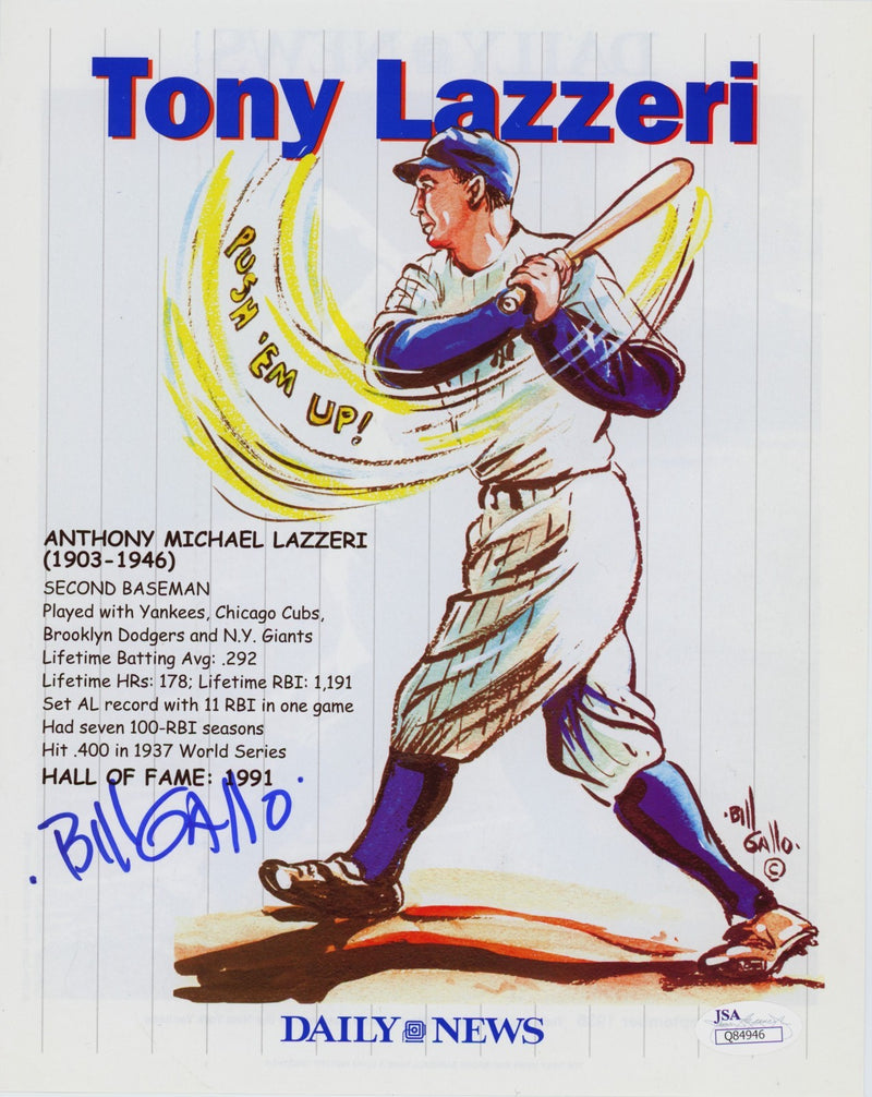 Bill Gallo Signed Tony Lazzeri 8x10 Daily News Litho Print JSA