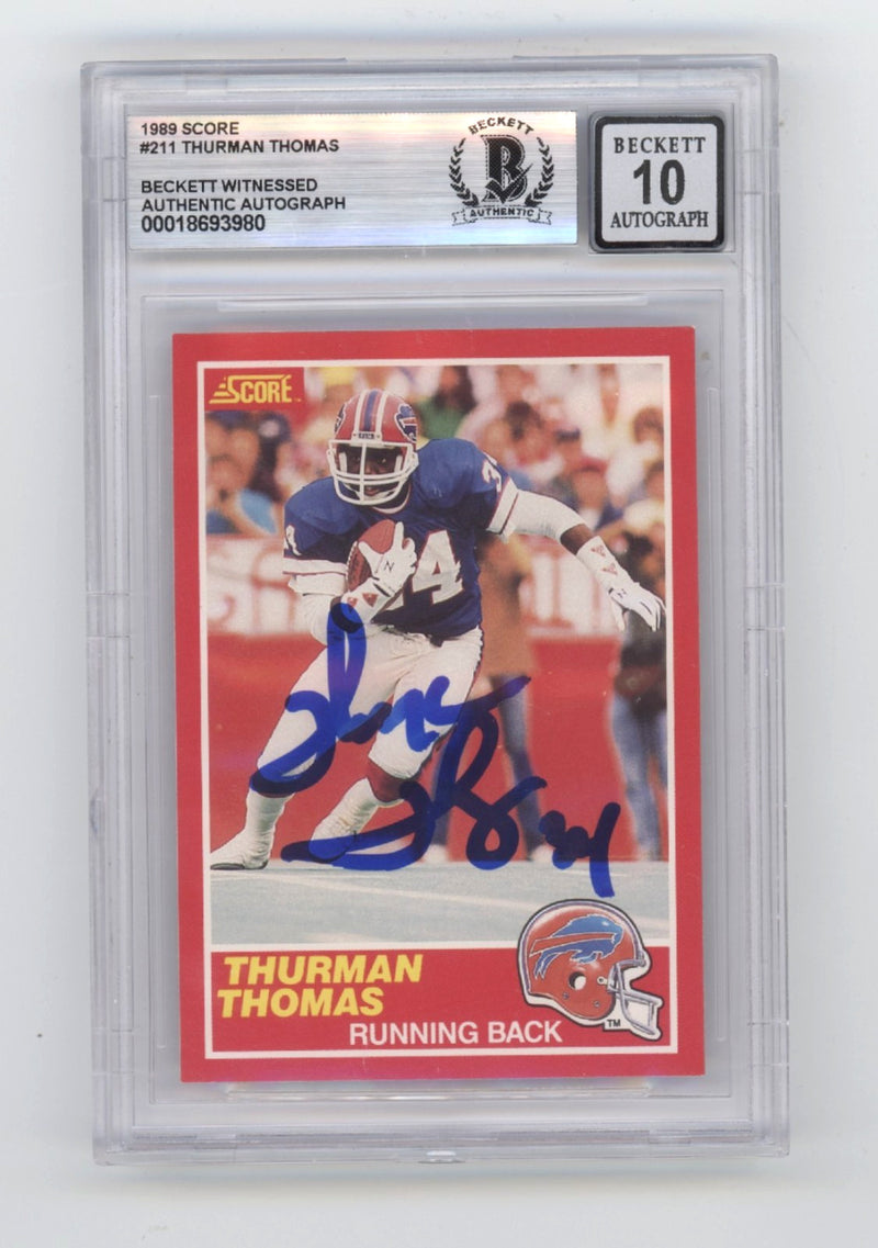 Thurman Thomas Signed 1989 Score #211 Rookie Card BGS 10 Auto - Bills